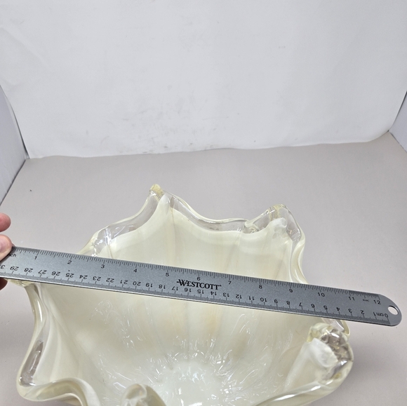 Italian Hand Blown Murano Cream & Clear 11x8 Vintage Beautiful Glass Vase Bowl - Picture 7 of 8